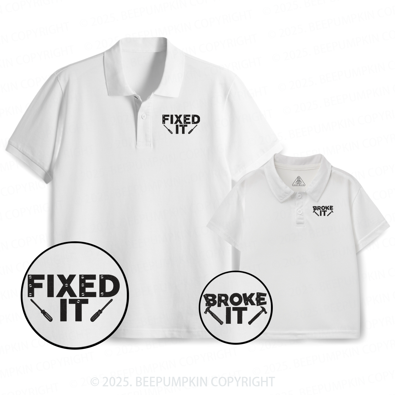 Embroidery Broke It Fixed It Dad&Me Matching Polo Shirt Beepumpkin