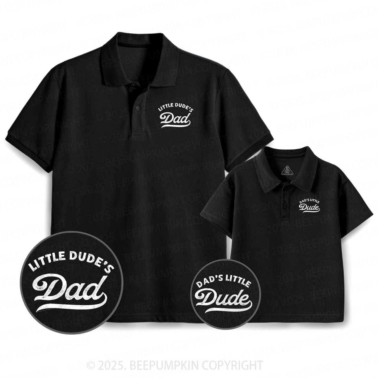 Embroidery Little Dude's Dad&Me Matching Polo Shirt Beepumpkin