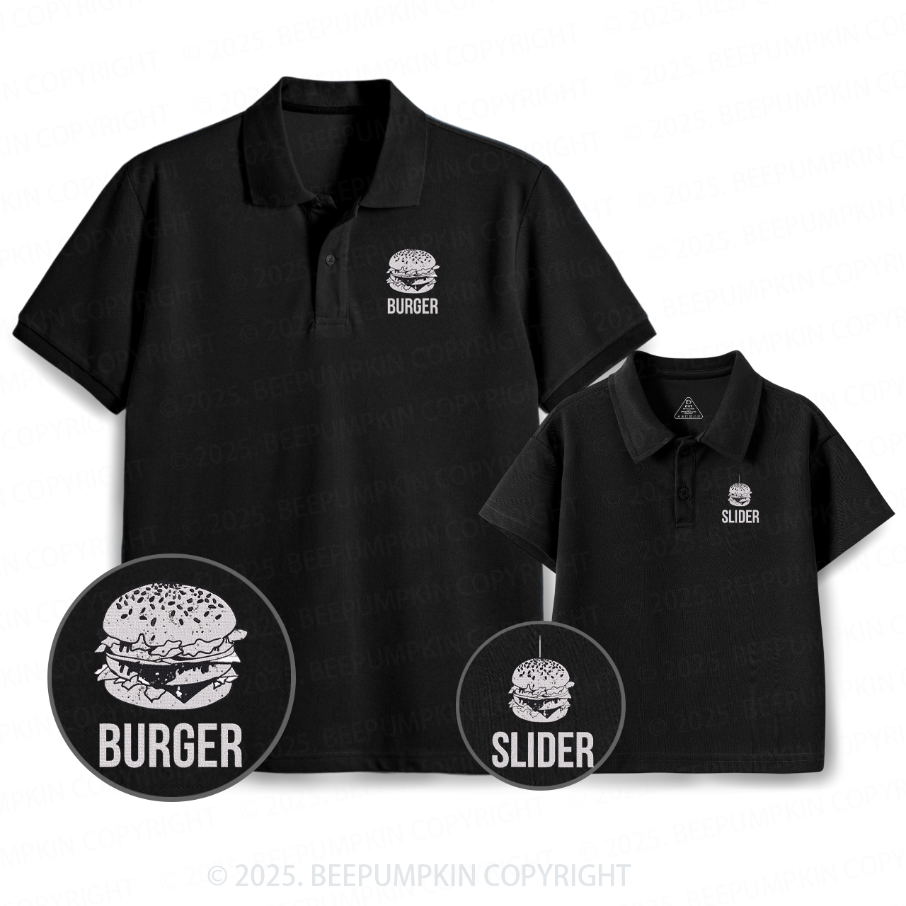 Embroidery Burger&Slider Dad&Me Matching Polo Shirt Beepumpkin