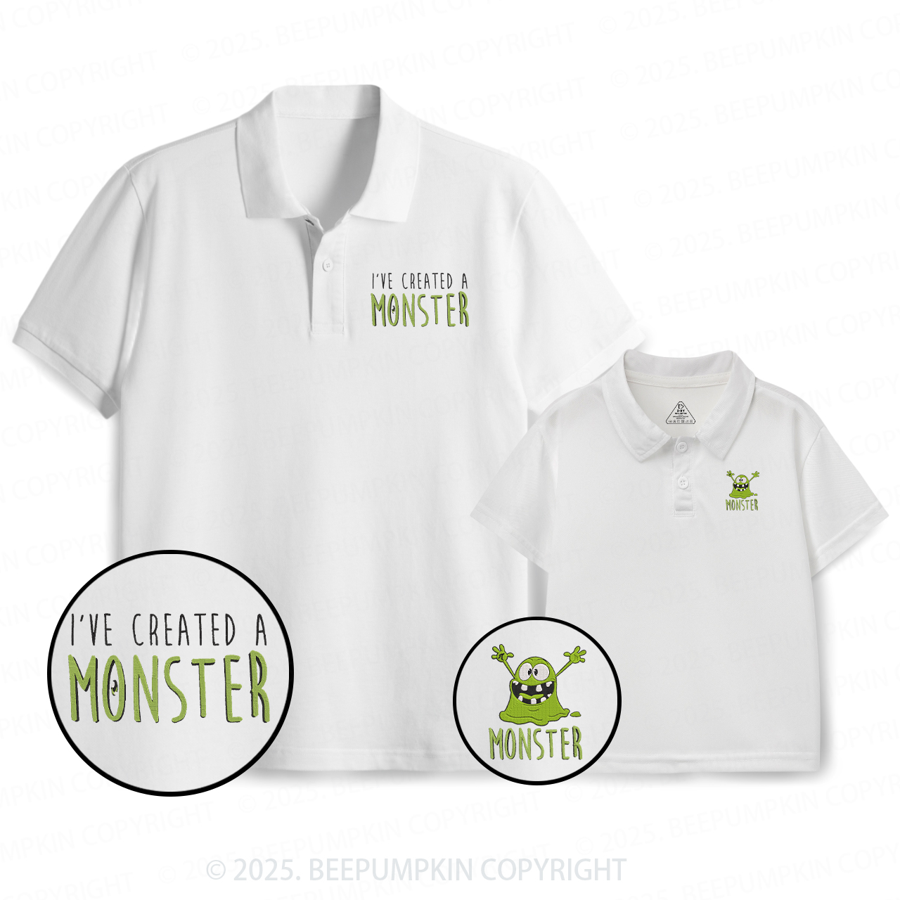 Embroidery I Created A Monster Dad&Me Matching Polo Shirt Beepumpkin