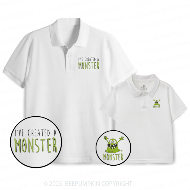 Embroidery I Created A Monster Dad&Me Matching Polo Shirt Beepumpkin
