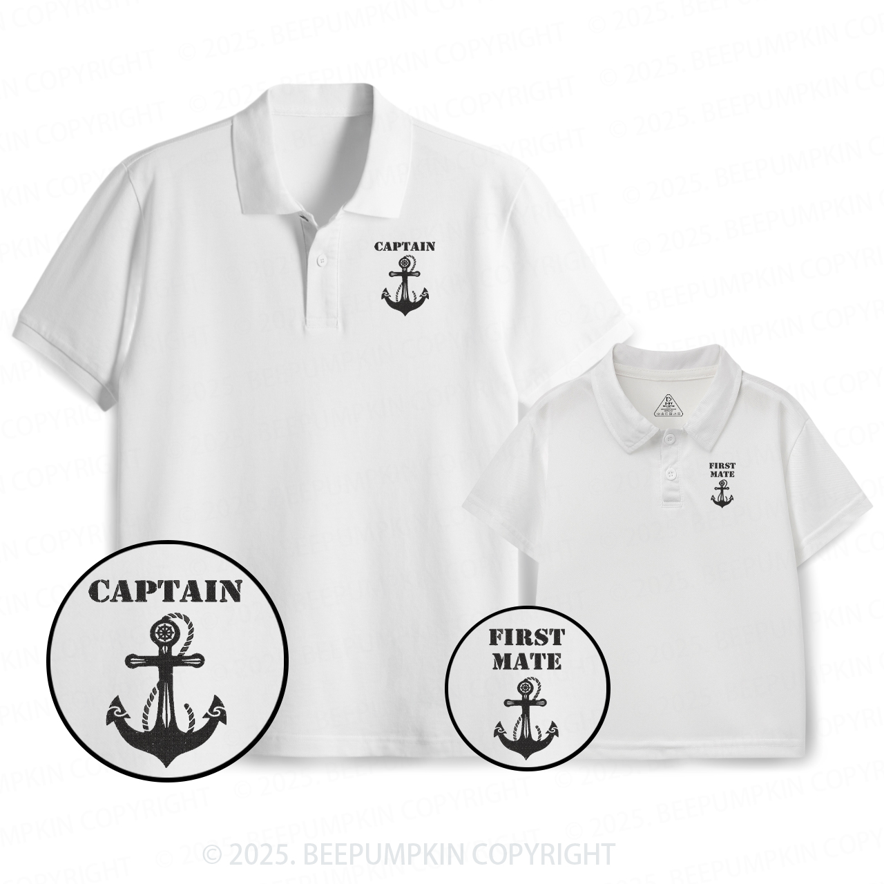 Embroidery Captain And First Mate Dad&Me Matching Polo Shirt Beepumpkin