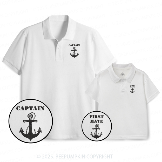 Embroidery Captain And First Mate Dad&Me Matching Polo Shirt Beepumpkin