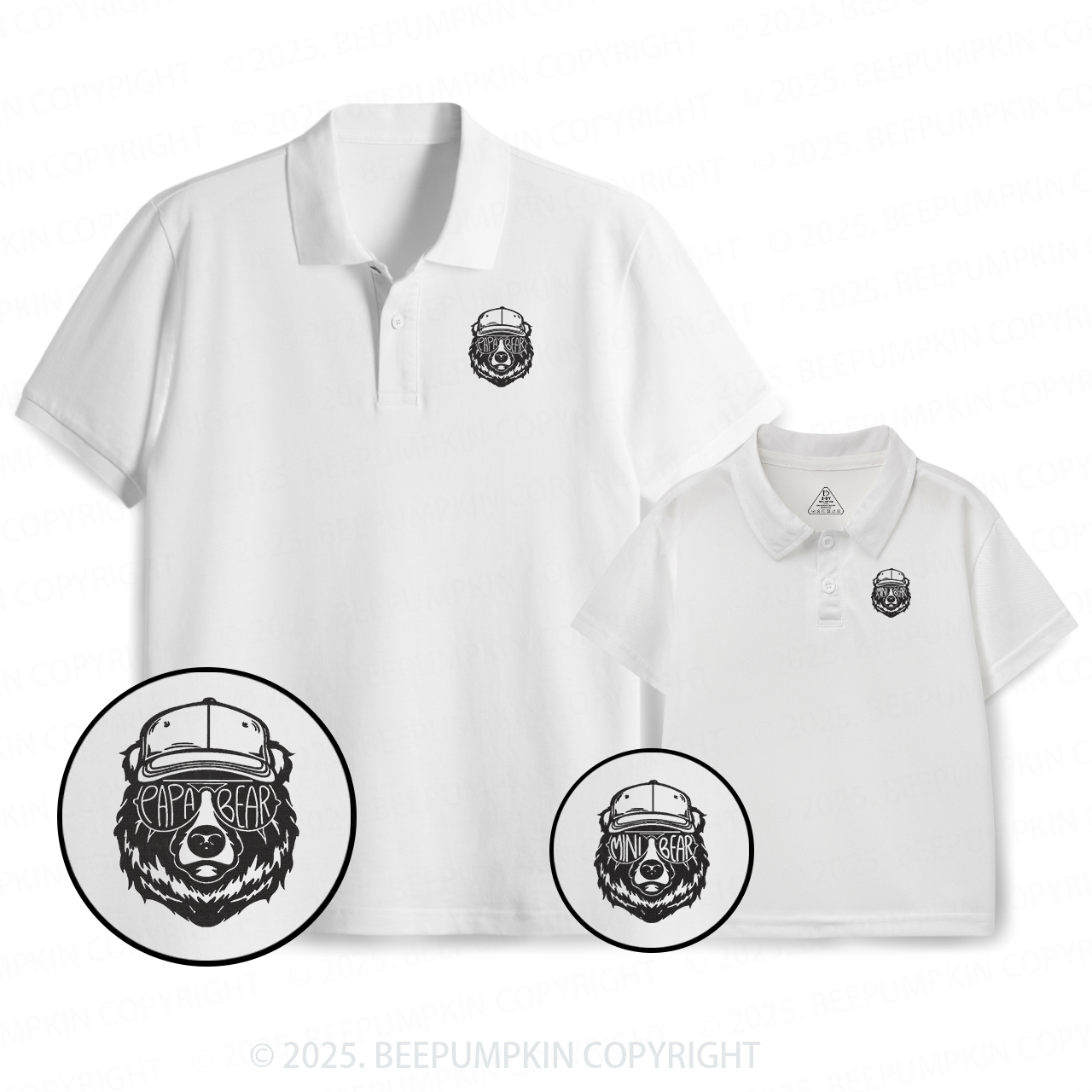 Embroidery Bear Sunglass Dad&Me Matching Polo Shirt Beepumpkin
