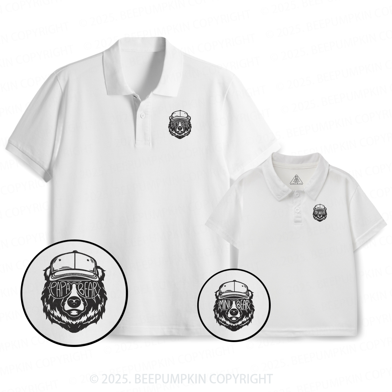Embroidery Bear Sunglass Dad&Me Matching Polo Shirt Beepumpkin