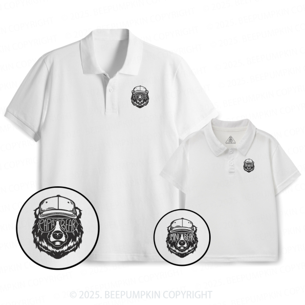 Embroidery Bear Sunglass Dad&Me Matching Polo Shirt Beepumpkin