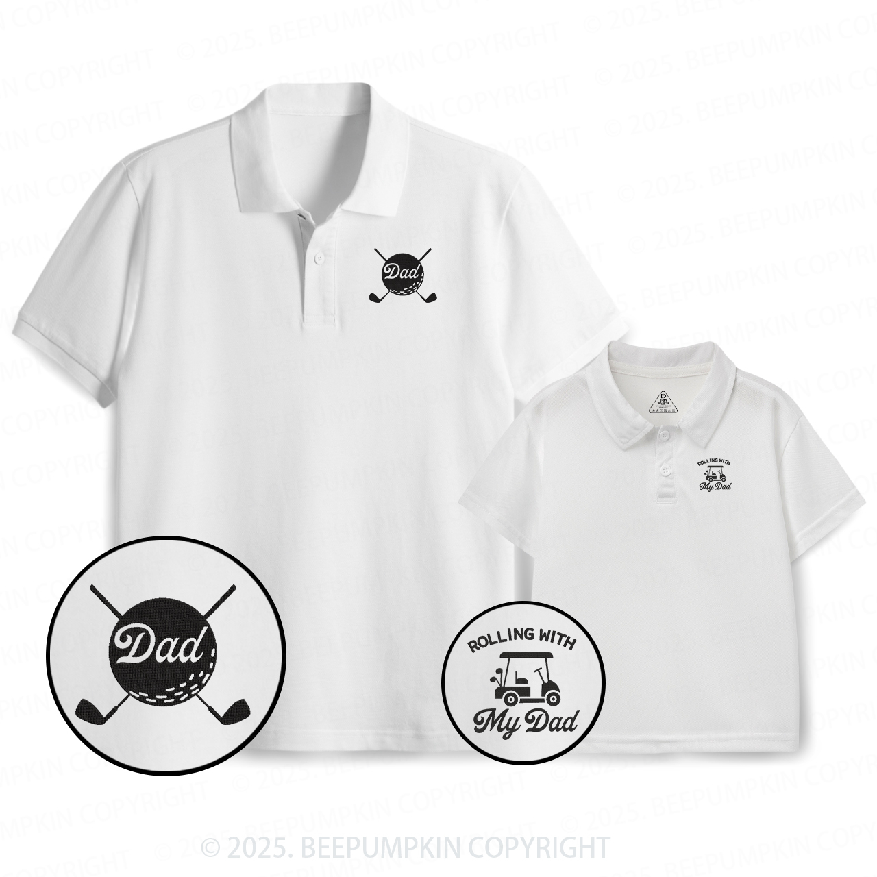 Embroidery Rolling Golfing  Dad&Me Matching Polo Shirt Beepumpkin