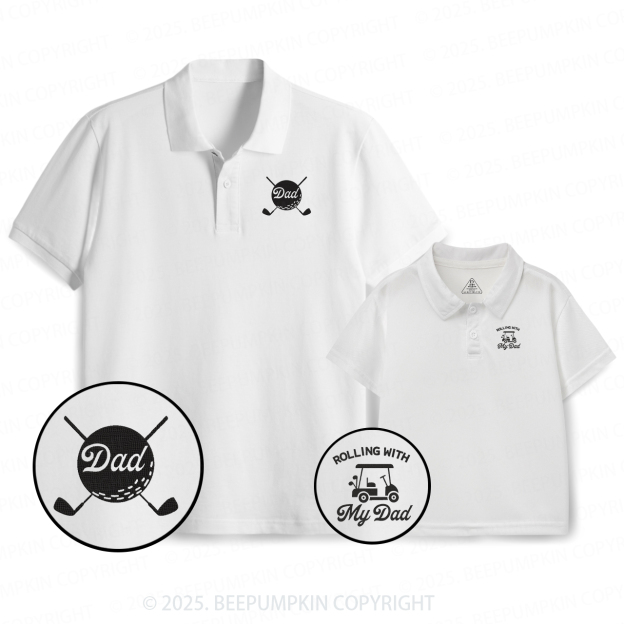 Embroidery Rolling Golfing  Dad&Me Matching Polo Shirt Beepumpkin