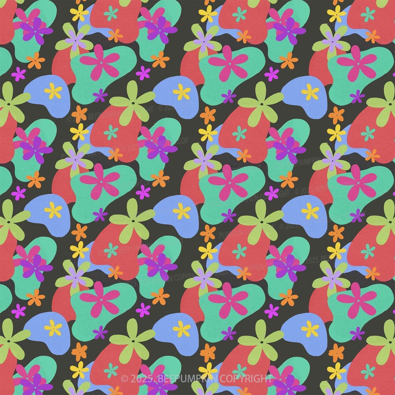 Vivid Floral Shadows Mom&Me Matching All Over Print Dress