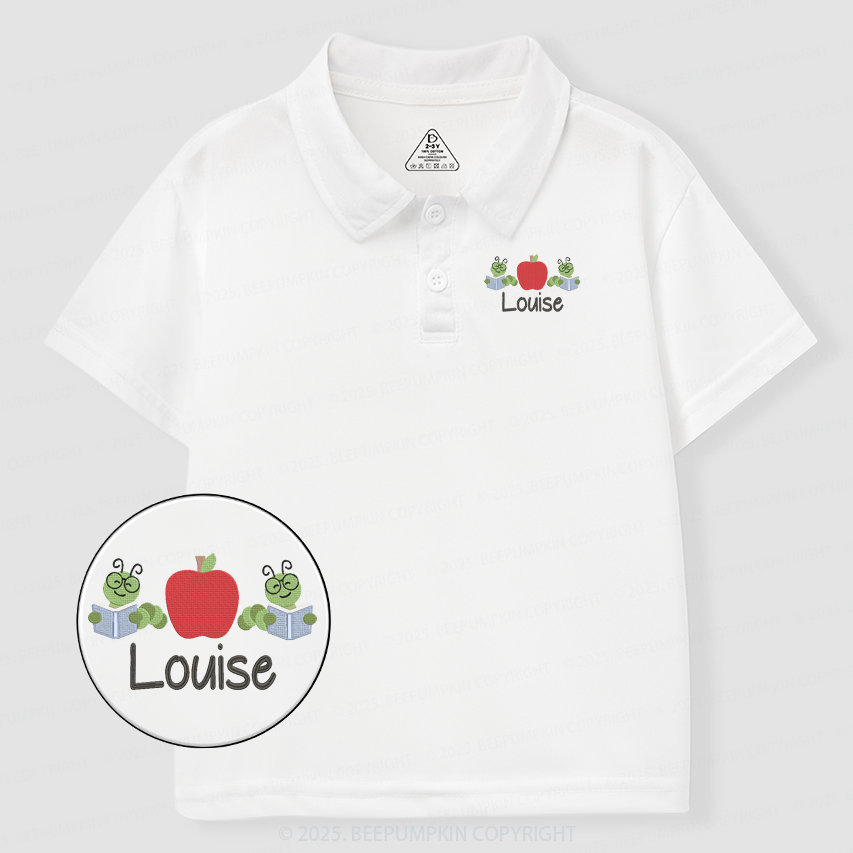 Embroidery Personalized Bookworm With Apple Toddler&Kid's Polo Shirt B