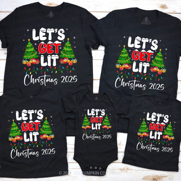 Let's Get Lit From Xmas Party Matching Shirts