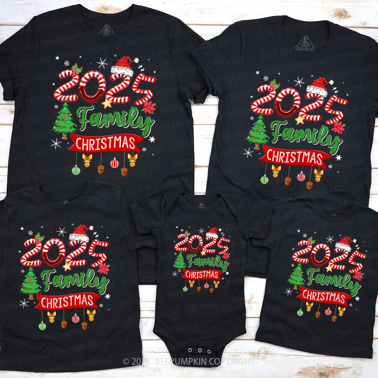 2025 Light Tree Christmas Shirt Family Matching T-Shirts