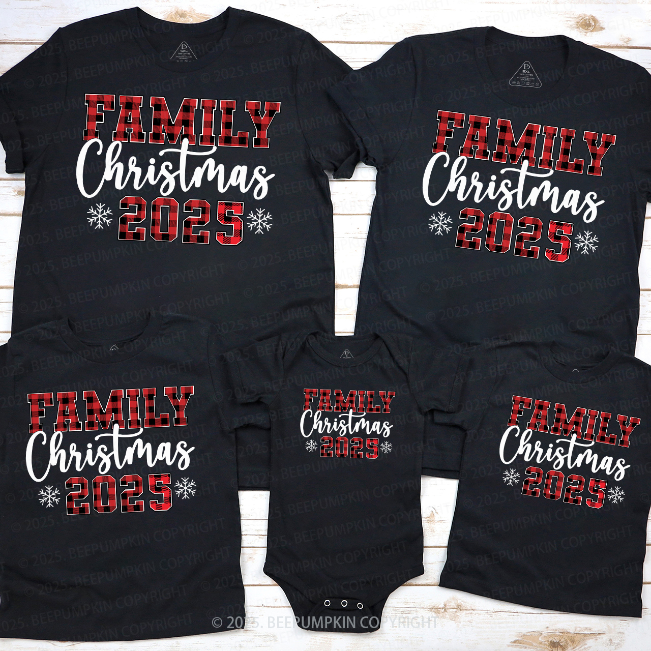 Red plaid Letter 2025 Family Matching T-Shirts Beepumpkin