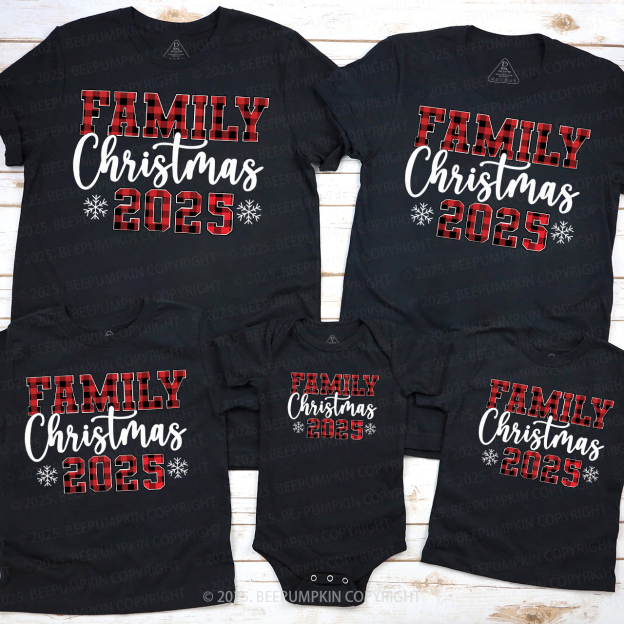 Red plaid Letter 2025 Family Matching T-Shirts Beepumpkin