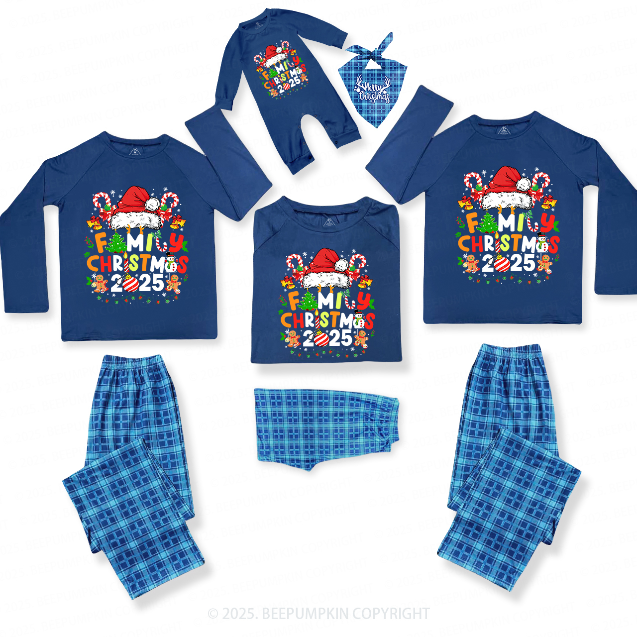2025 Candy Family Christmas Matching Blue Pajamas Beepumpkin