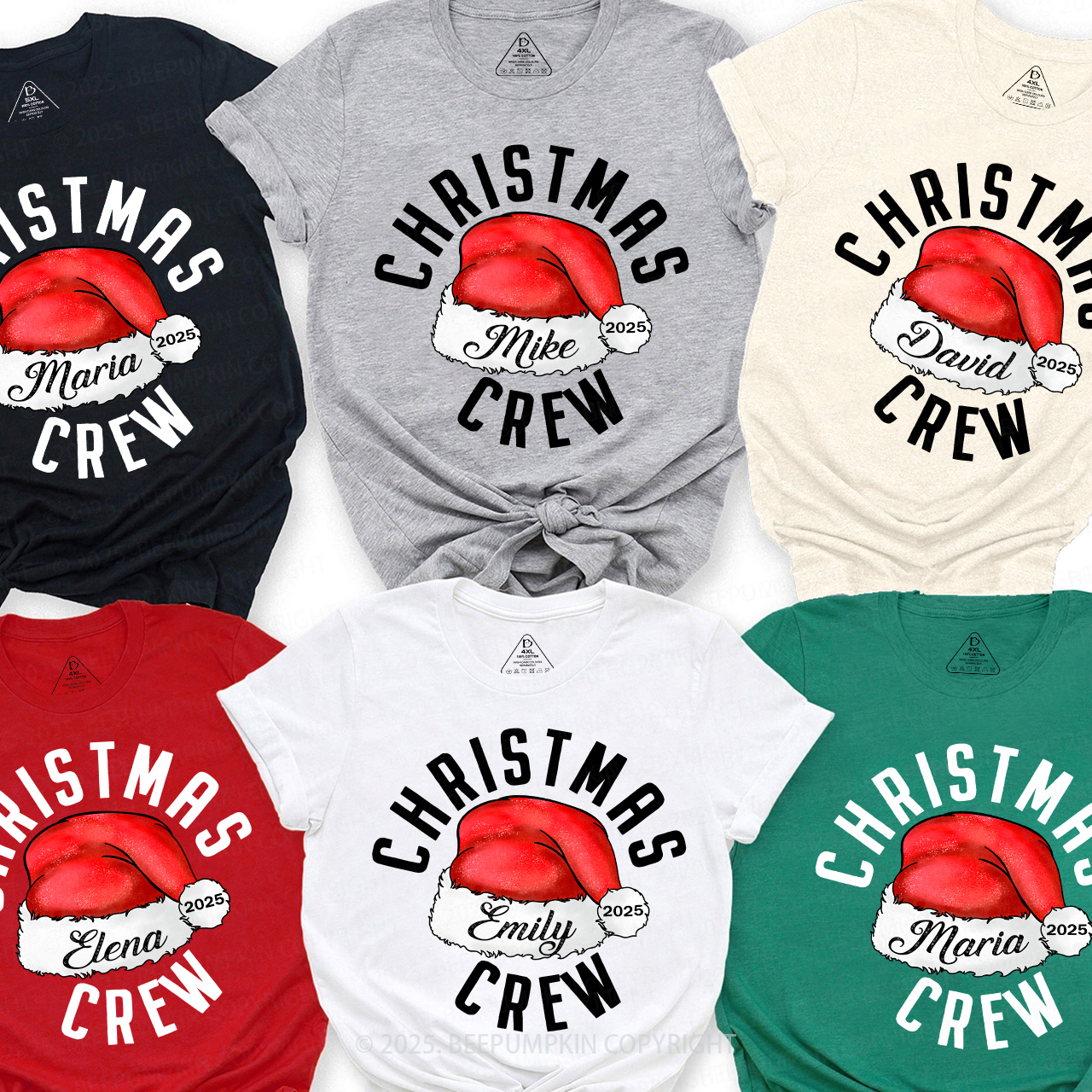 2025 Christmas Crew Santa Hat Family Matching T-Shirts Beepumpkin