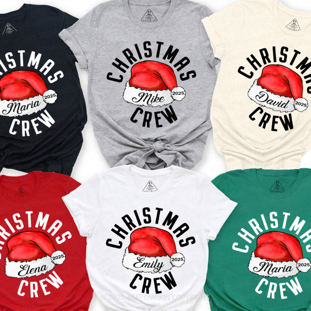 2025 Christmas Crew Santa Hat Family Matching T-Shirts Beepumpkin