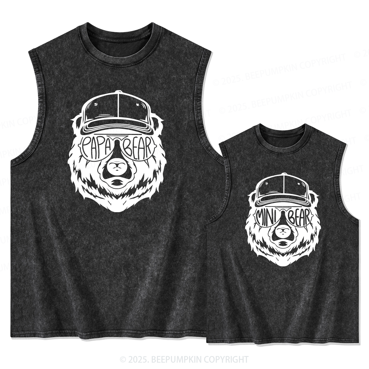 Bear Sunglass Dad&Me Matching Washed Tank Top