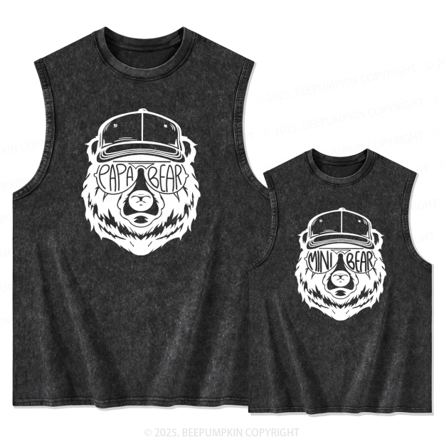 Bear Sunglass Dad&Me Matching Washed Tank Top