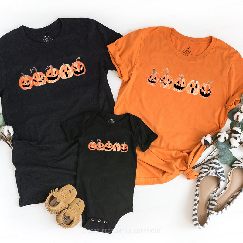 A Row Of Smiling Pumpkins Halloween Family Matching Shirts