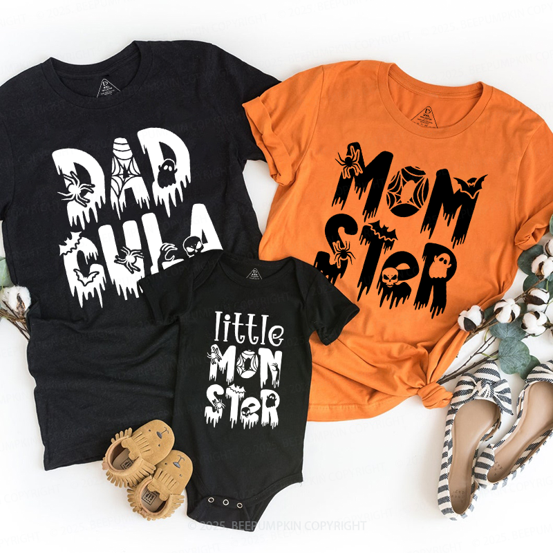 Personalized Dadcula Momster Little Monster Halloween Family Matching Shirts