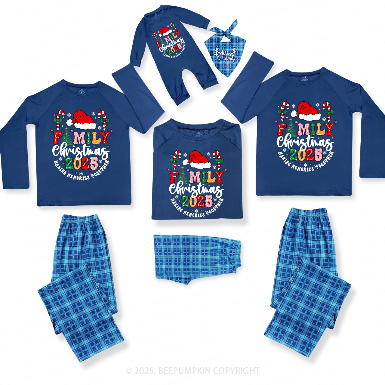 2025 Christmas Candy Cane Matching Blue Pajamas Beepumpkin