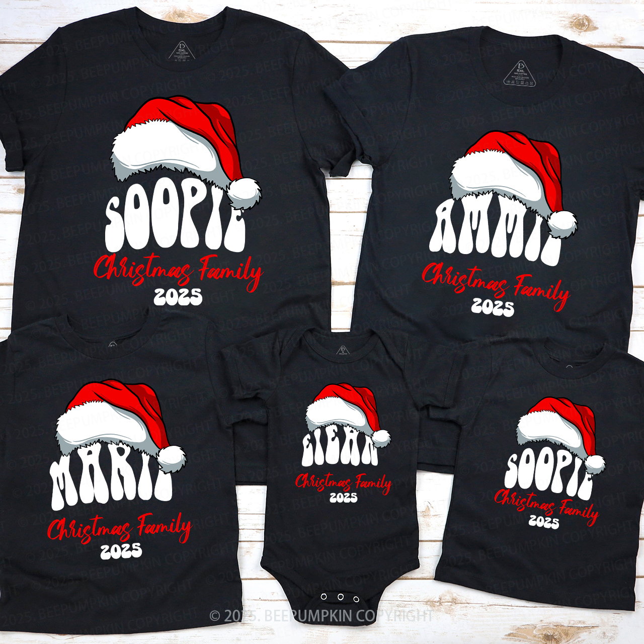 2025 Personalized Red Hat And Name Christmas Matching T-Shirts