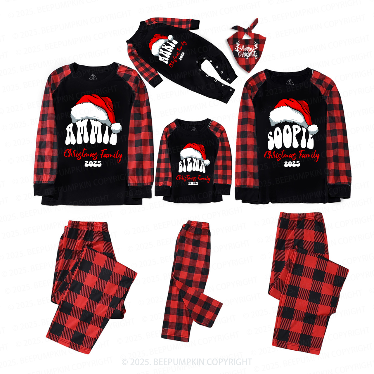 Personalized Red Hat And Name Family Matching Pajamas