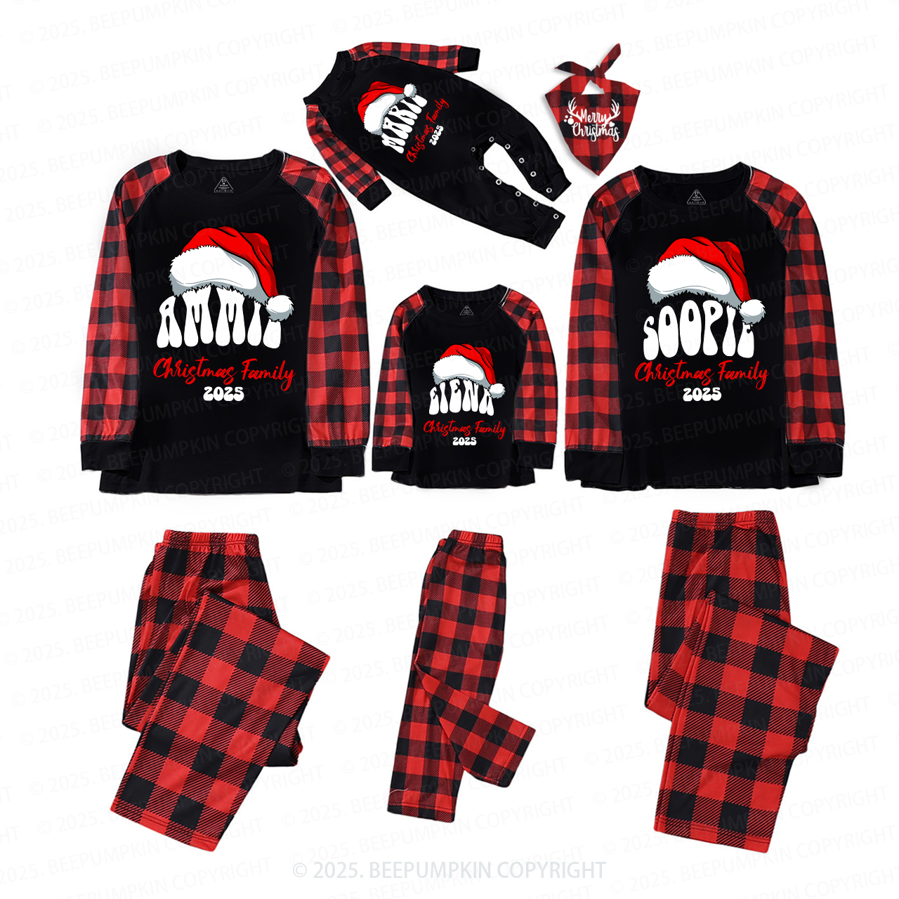 Personalized Red Hat And Name Family Matching Pajamas