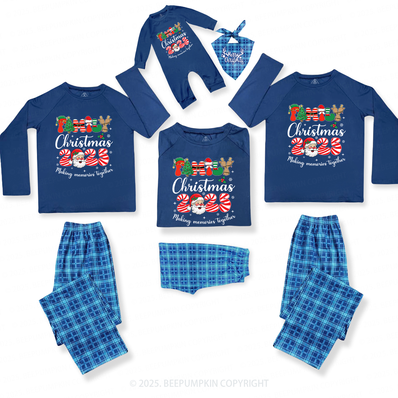 Santa Claus Christmas Crew Family Matching Blue Pajamas Beepumpkin