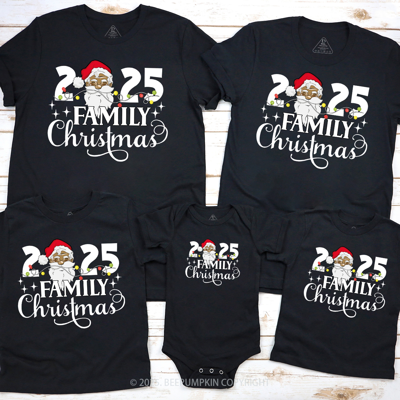 Santa Melanin Family Christmas 2025 T-Shirts Beepumpkin