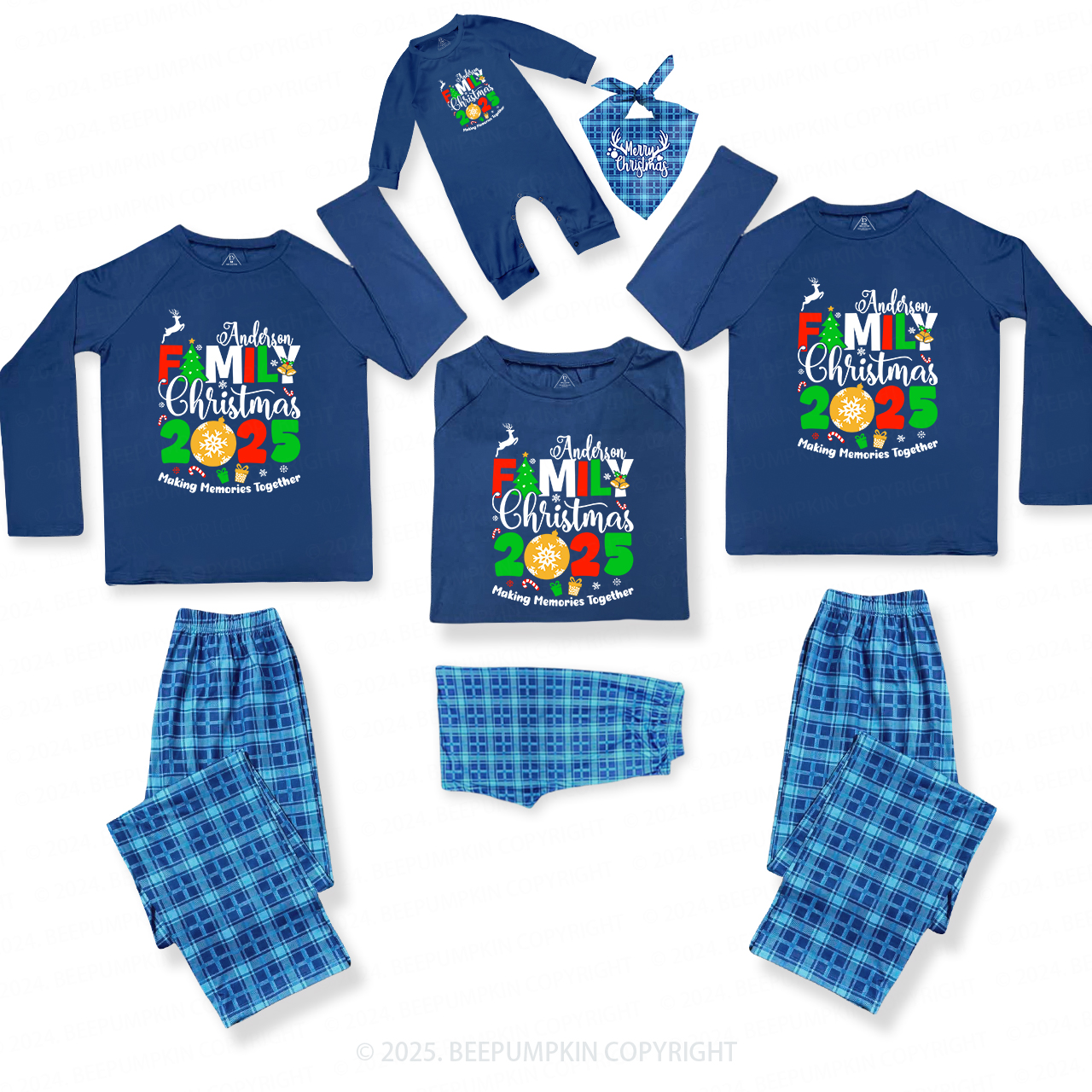 Personalized Elk Snowflake Christmas 2025 Family Matching Blue Pajamas Beepumpkin