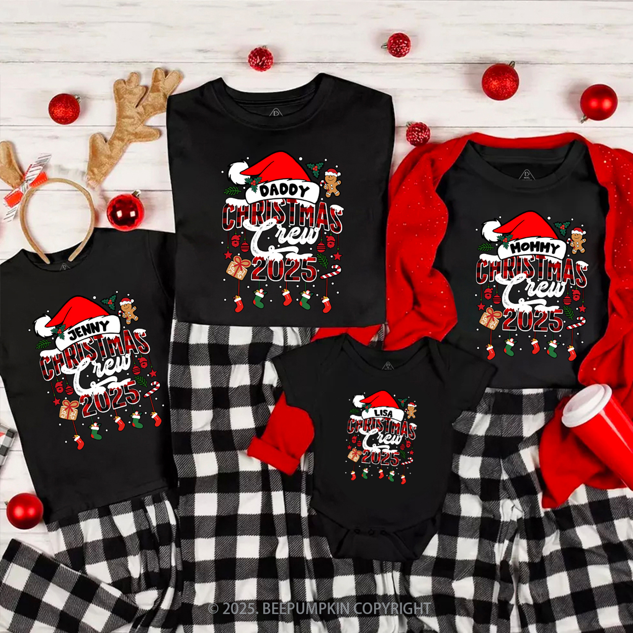 Custom Christmas Crew 2024 Matching Party T-Shirts Beepumpkin