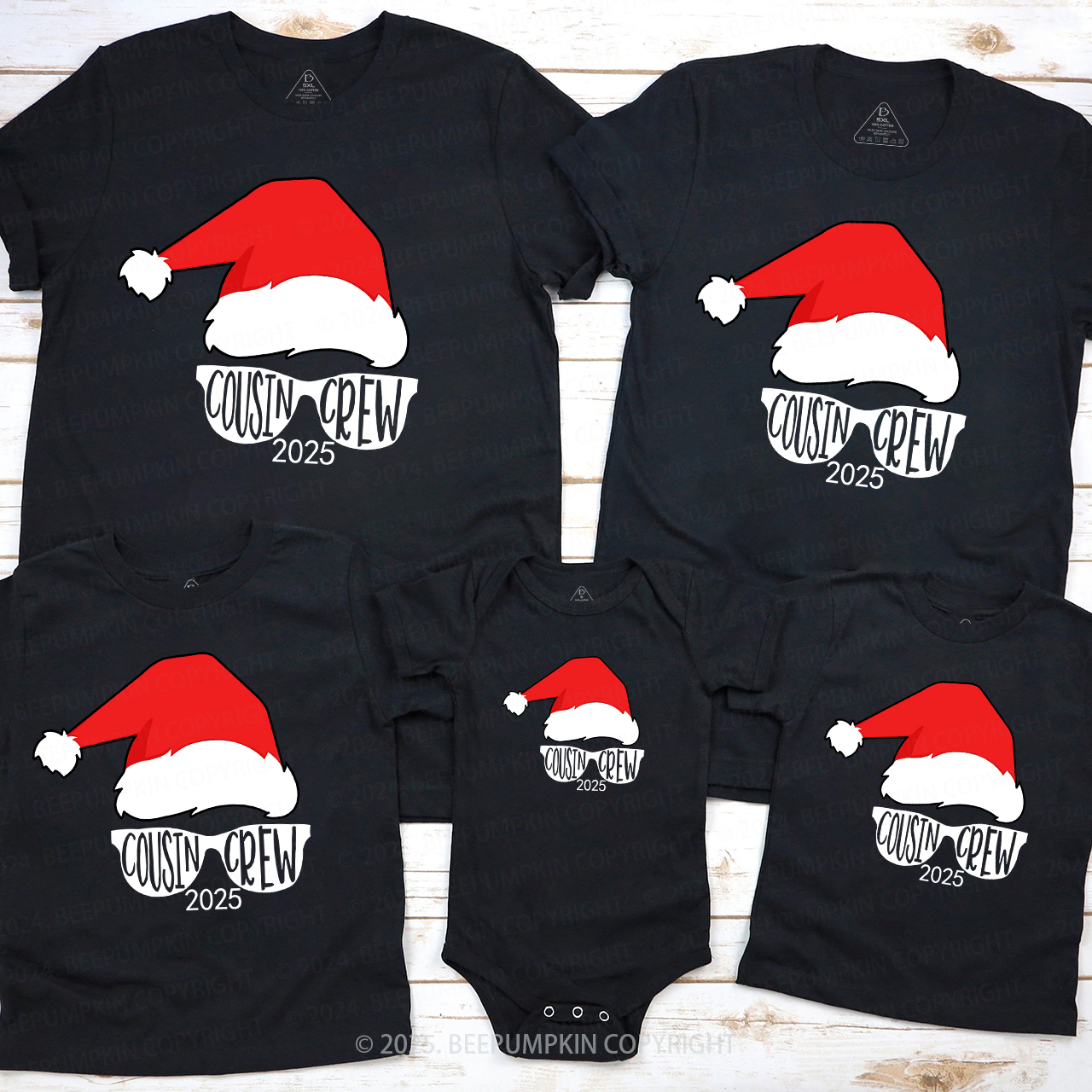 2025 Cousin Crew Red Santa Hat Christmas Matching Tees For Family Beepumpkin