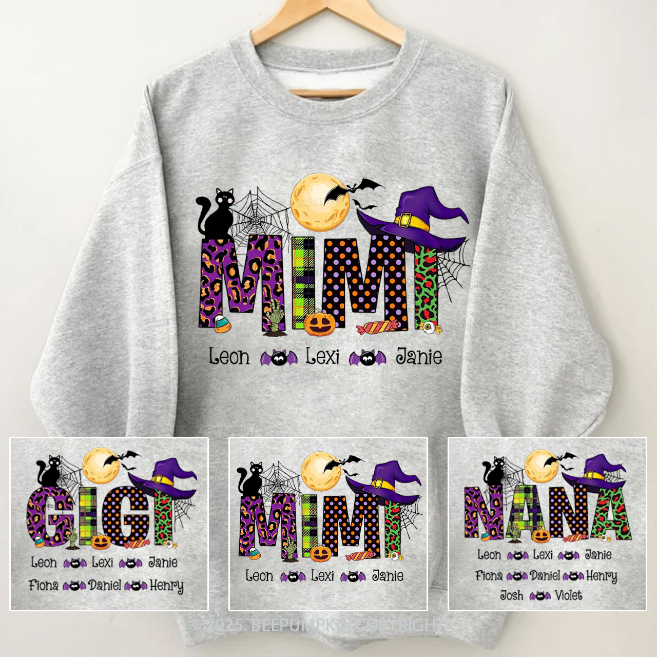 Personalized Mimi And Little Bat Halloween Sweatshirt Beepumpkin