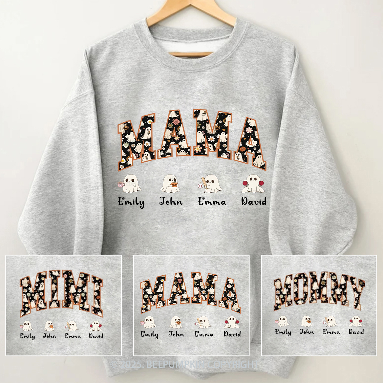 Personalized Ghost Mom Halloween Sweatshirt Beepumpkin