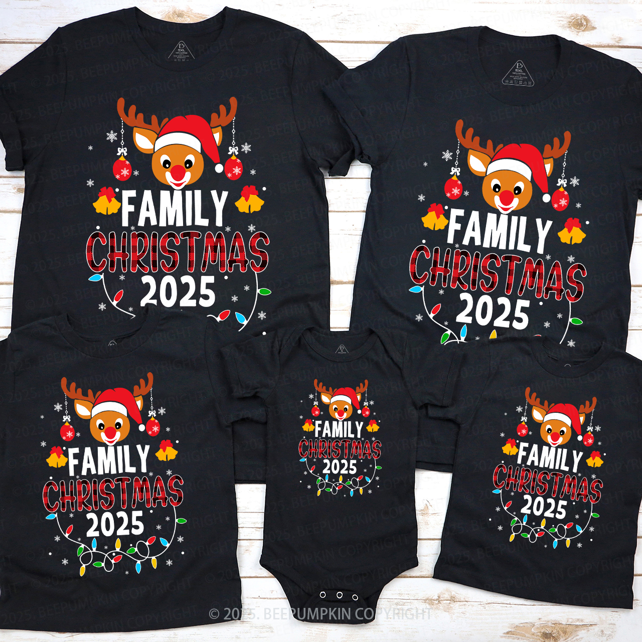 2025 Elk Light Christmas Holiday Family Matching T-Shirts Beepumpkin