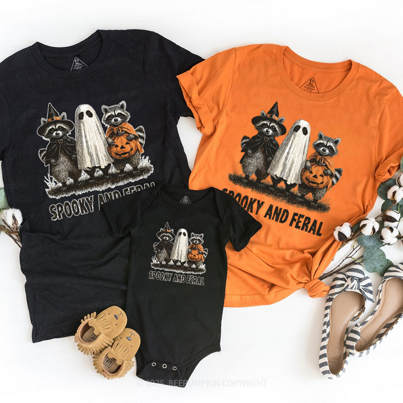 Spooky And Feral Raccoon Halloween Family Matching Shirts
