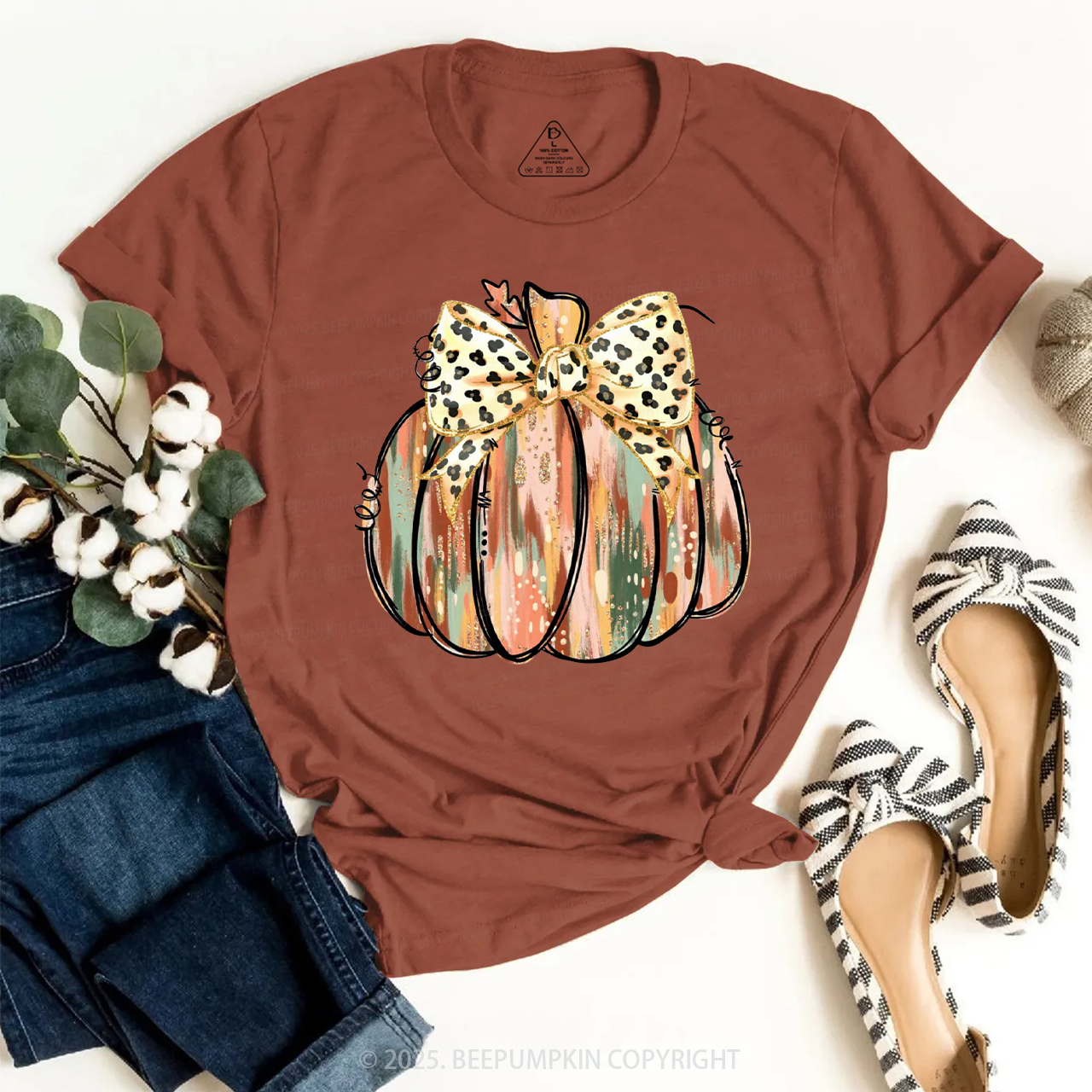 Colorful Coquette Gold Glitter Pumpkin T-Shirts Beepumpkin