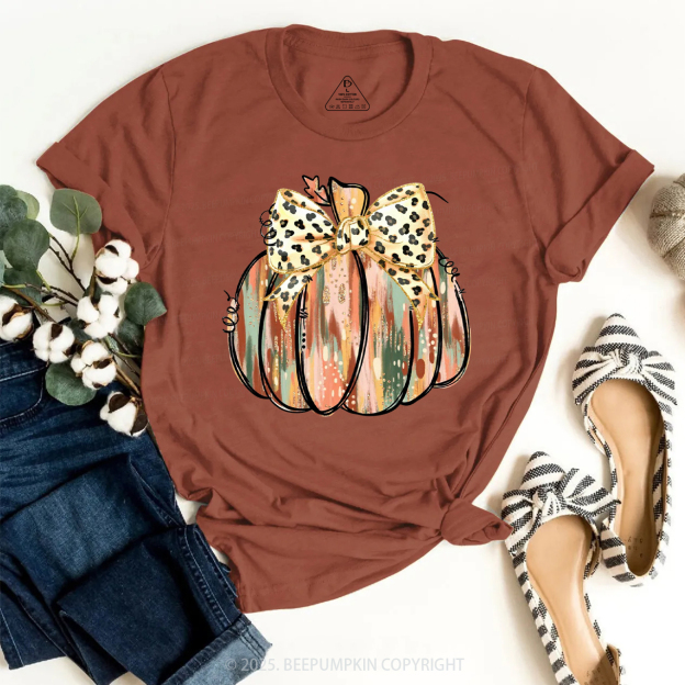 Colorful Coquette Gold Glitter Pumpkin T-Shirts Beepumpkin