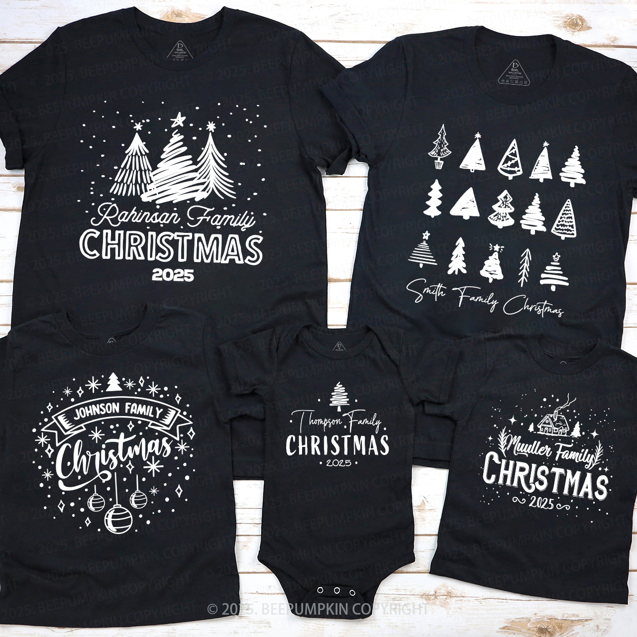Personalized Various 2025 Christmas Tree Family Matching T-Shirts Beepumpkin