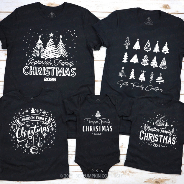 Personalized Various 2025 Christmas Tree Family Matching T-Shirts Beepumpkin