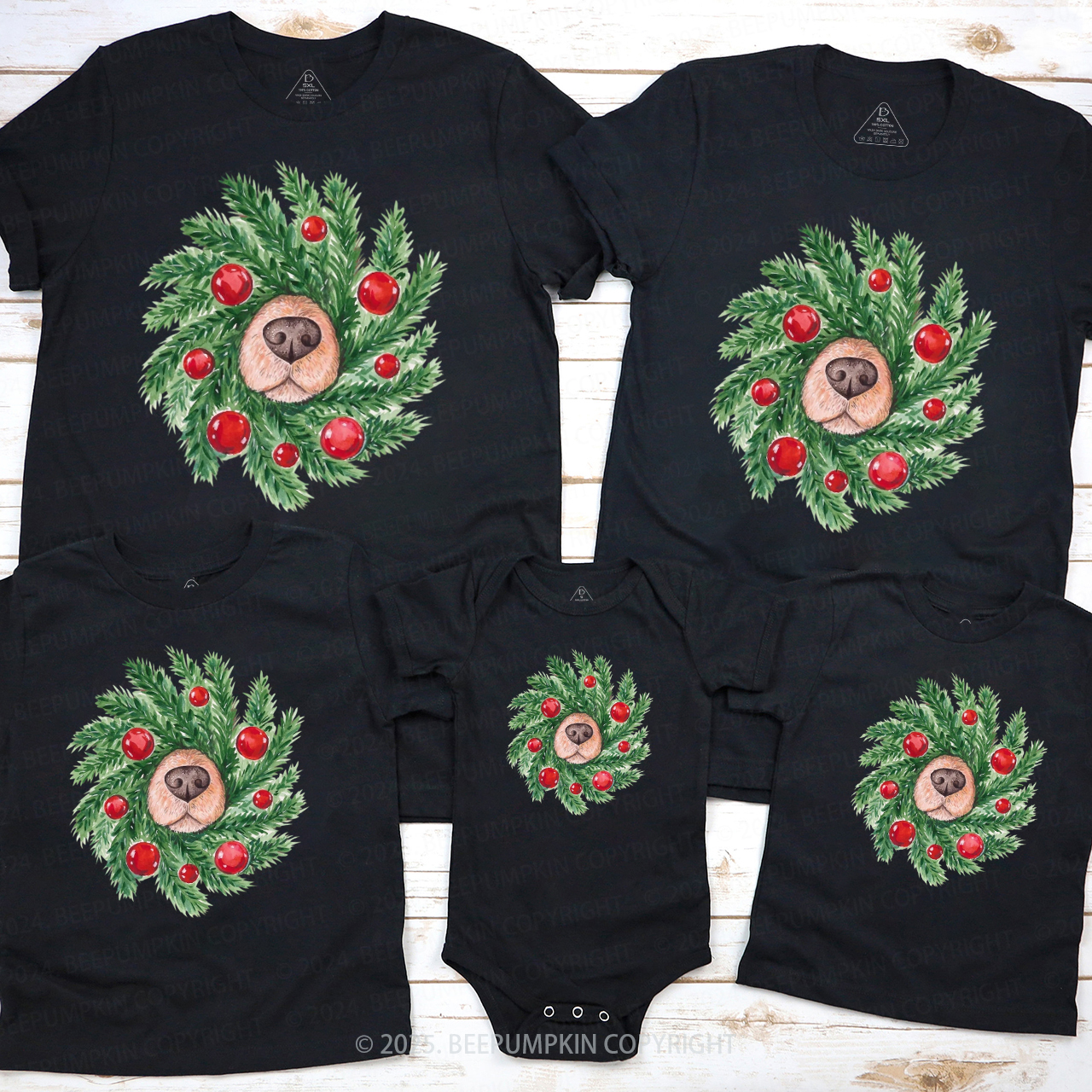 Dog Nose Christmas Wreath Family Matching T-Shirts Beepumpkin