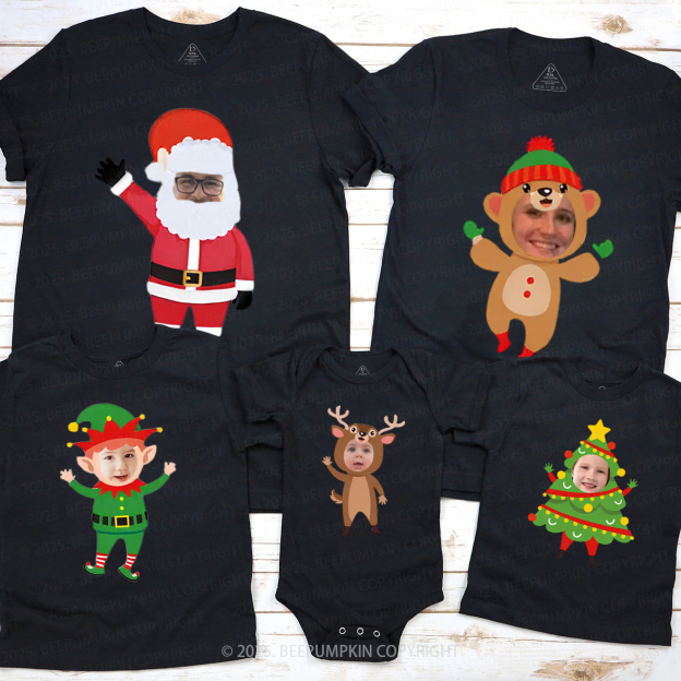 Personalized Christmas Characters Photo Frames Family Matching T-Shirts Beepumpkin