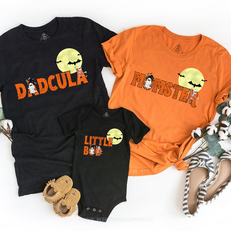 Personalized Dadcula Momster Little Monster Halloween Family Matching Shirts