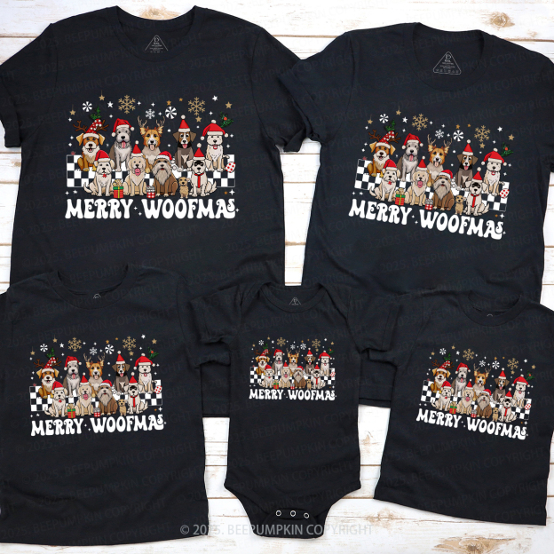 Merry Woofmas Christmas Family Matching T-Shirts Beepumpkin