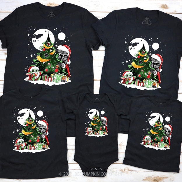 Moon Light Christmas Tree and Presents Space Style Family Matching T-Shirts Beepumpkin