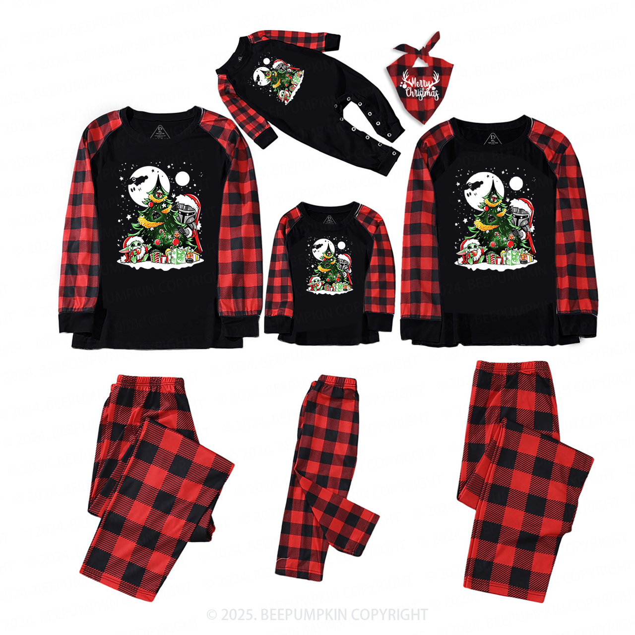 Moon Light Christmas Tree and Presents Space Style Family Matching Pajamas Beepumpkin