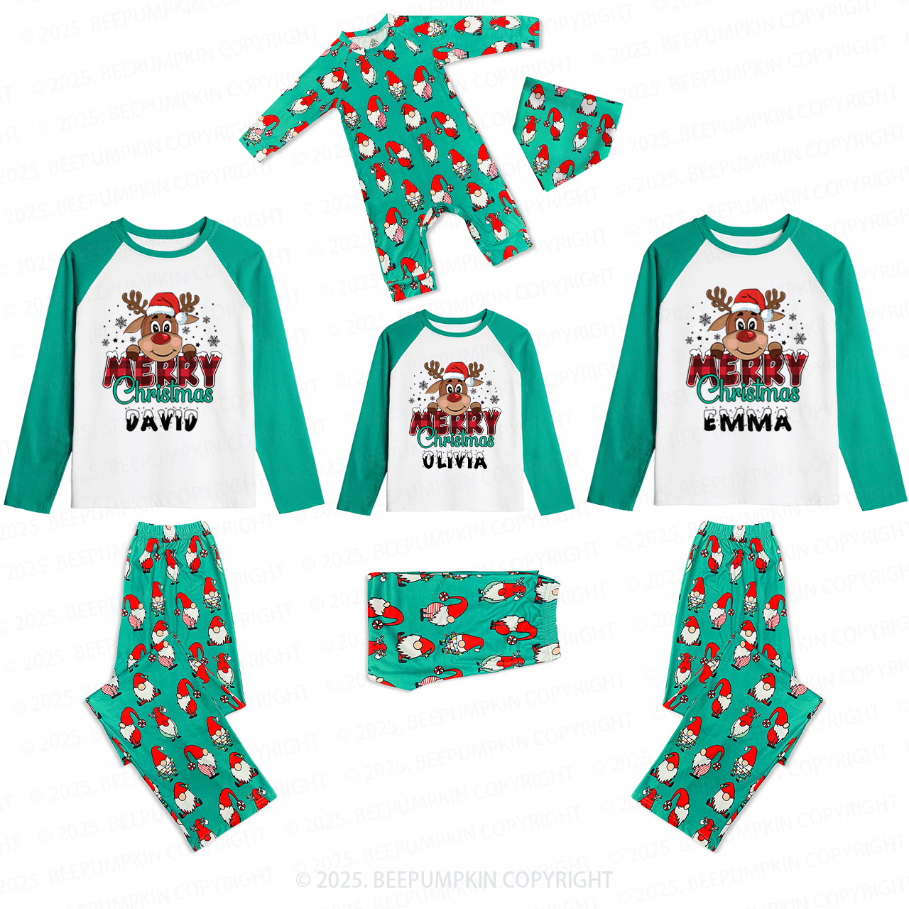 Reindeer With Santa Hat Family Matching Christmas Gnomes Pajamas Beepumpkin
