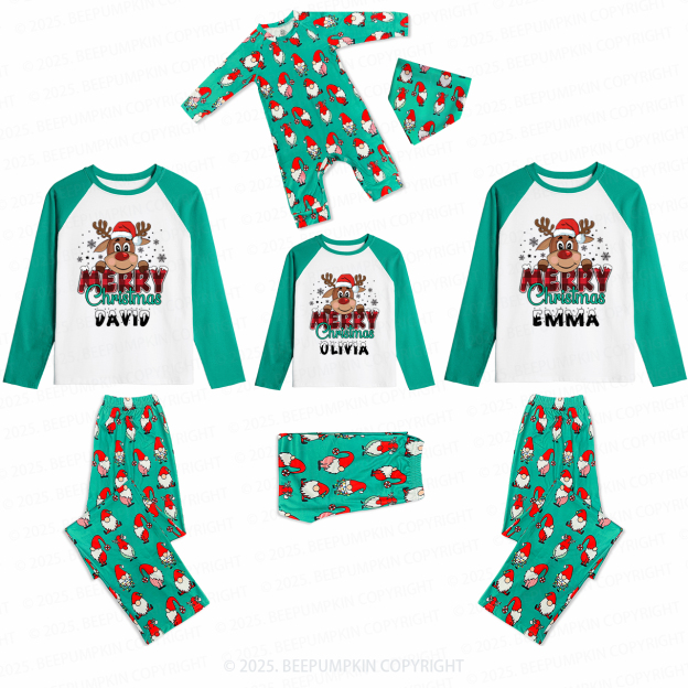 Reindeer With Santa Hat Family Matching Christmas Gnomes Pajamas Beepumpkin